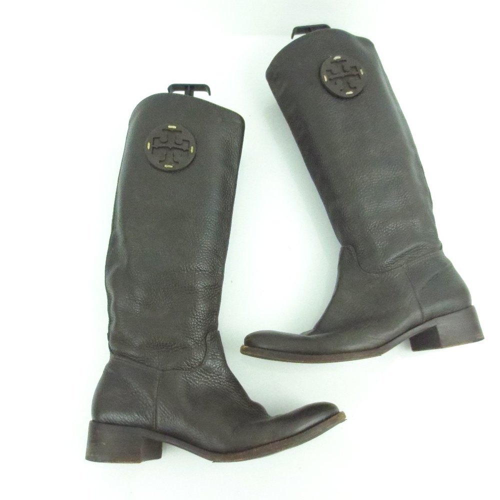 Tory Burch Knee High Leather Riding Boots Brown Women's